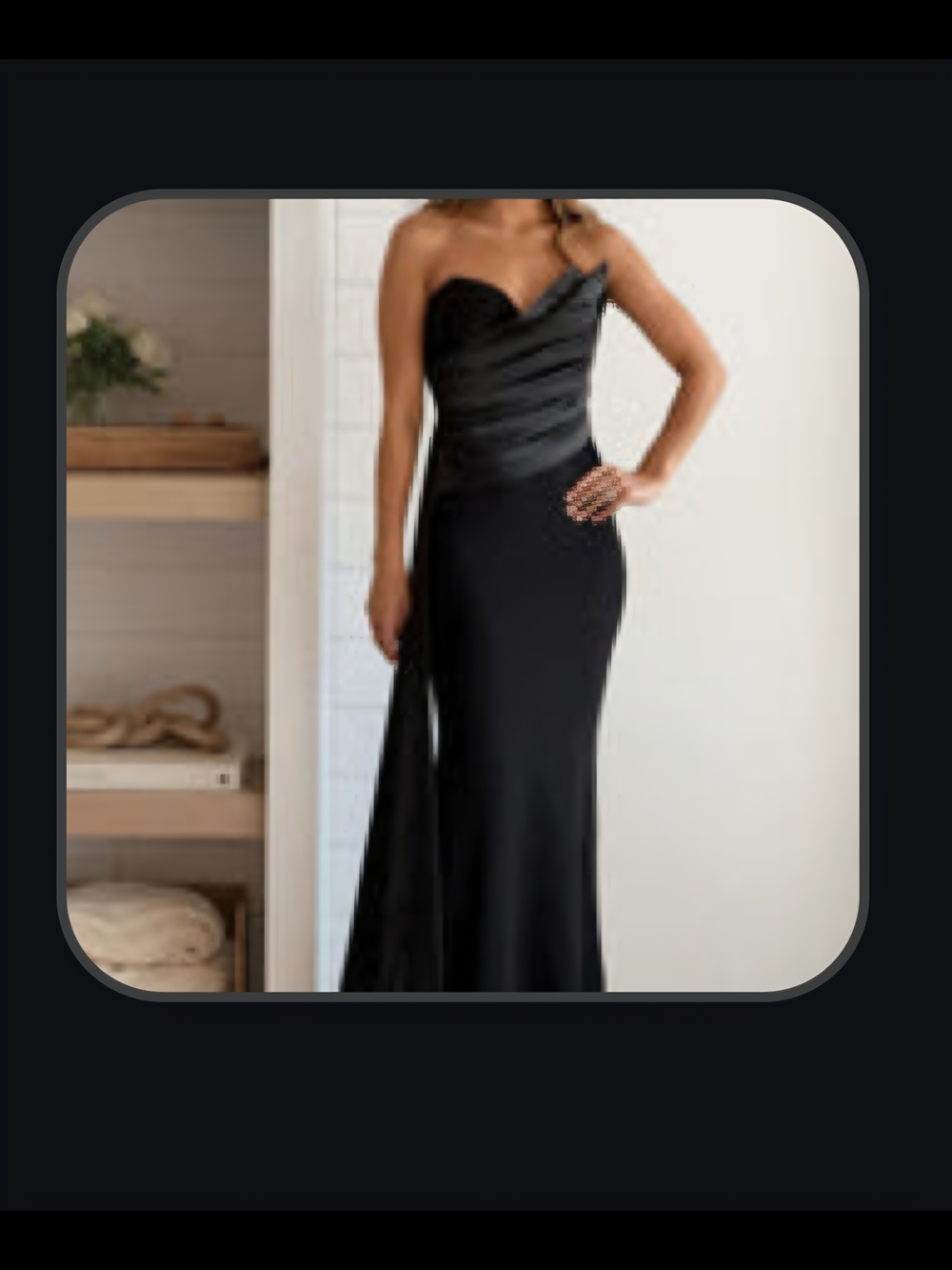 Elegant Black Satin-Trim Evening Gown
